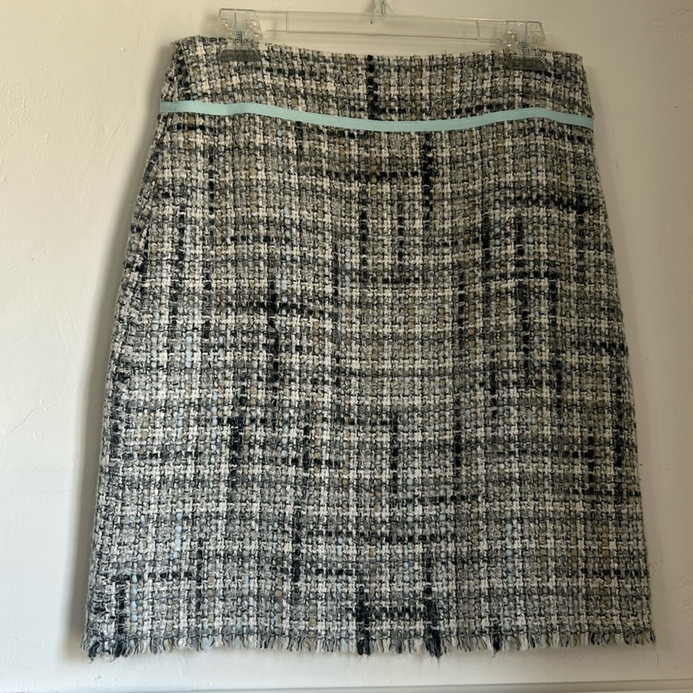 New Frontier Tweed Mini Pencil Skirt Fully Lined Size 6 Wool Blend Mint Accent